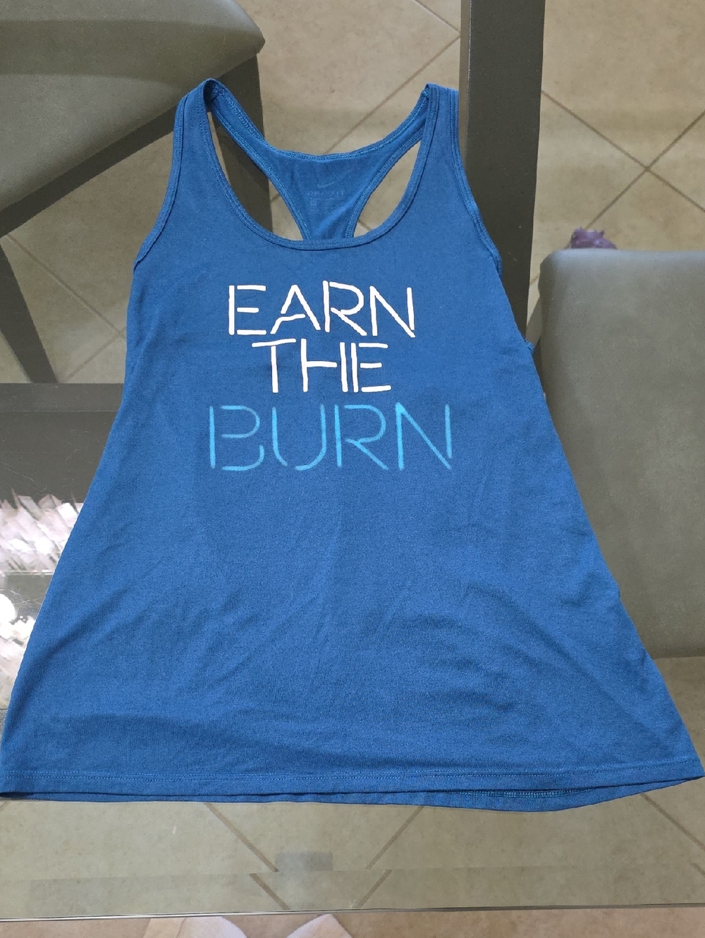 Nike Blue Racerback Tank with "Earn The Burn" Print